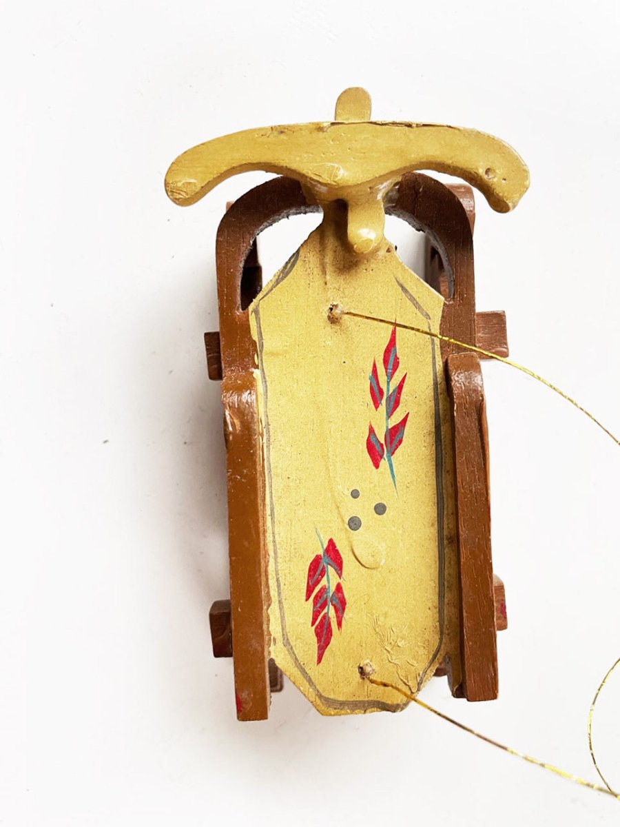 vintage 70s hand - painted wood sled ornament - good market thrift store