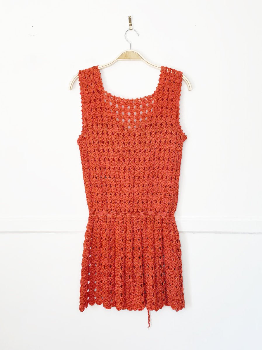 vintage 70s heavy crochet knit full button mini dress | cover up - good market thrift store