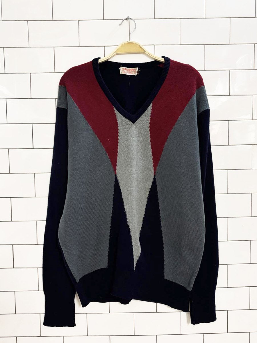 vintage 70s jaeger 100% wool knit v neck sweater | made in scotland - good market thrift store
