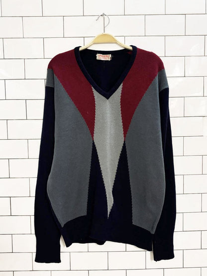vintage 70s jaeger 100% wool knit v neck sweater | made in scotland - good market thrift store