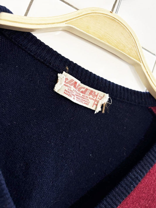 vintage 70s jaeger 100% wool knit v neck sweater | made in scotland - good market thrift store