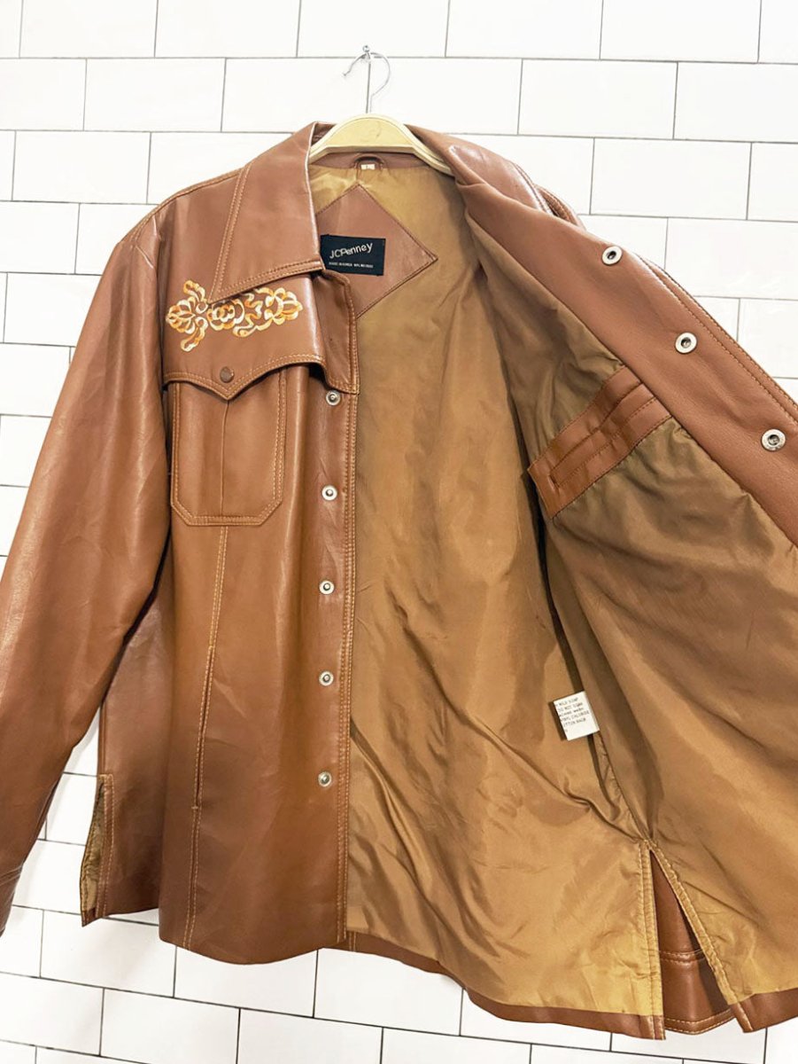 vintage 70s jcpenney boho western embroidered faux leather jacket - good market thrift store