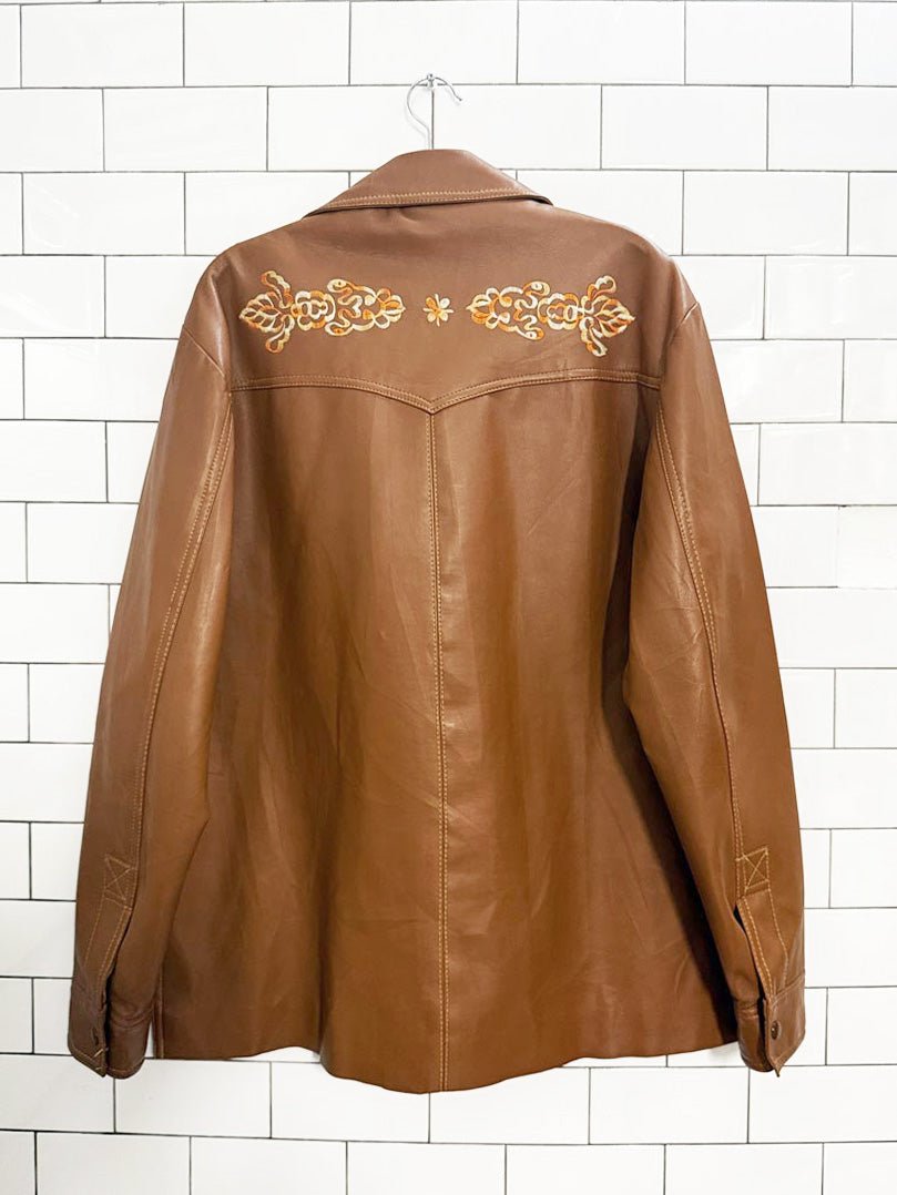 vintage 70s jcpenney boho western embroidered faux leather jacket - good market thrift store