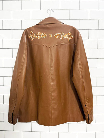 vintage 70s jcpenney boho western embroidered faux leather jacket - good market thrift store