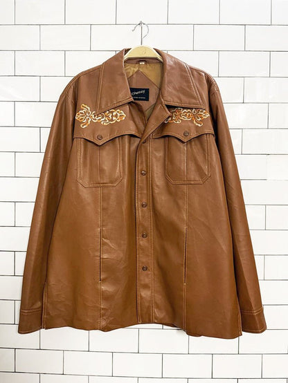 vintage 70s jcpenney boho western embroidered faux leather jacket - good market thrift store