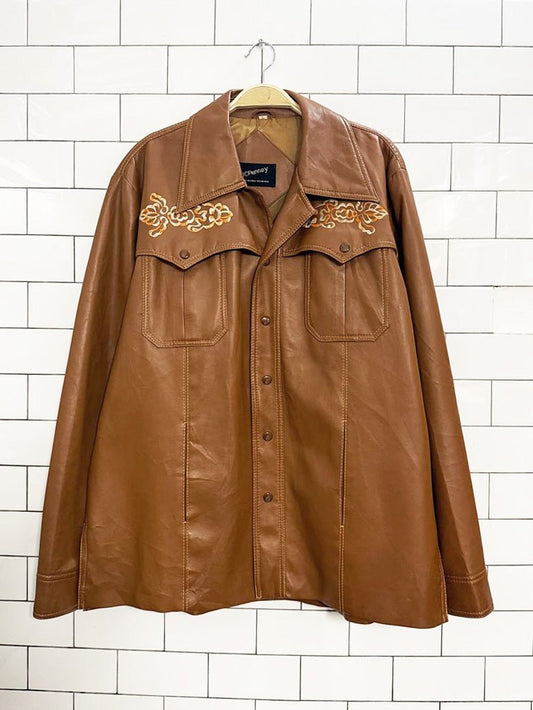 vintage 70s jcpenney boho western embroidered faux leather jacket - good market thrift store