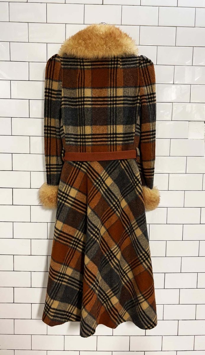 vintage 70s joefeld by guido sheepskin trim wool - plaid penny lane coat | made in usa - good market thrift store
