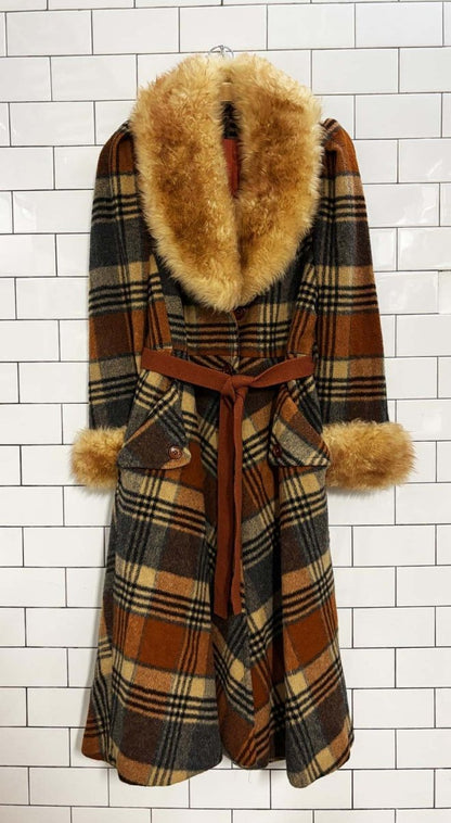 vintage 70s joefeld by guido sheepskin trim wool - plaid penny lane coat | made in usa - good market thrift store