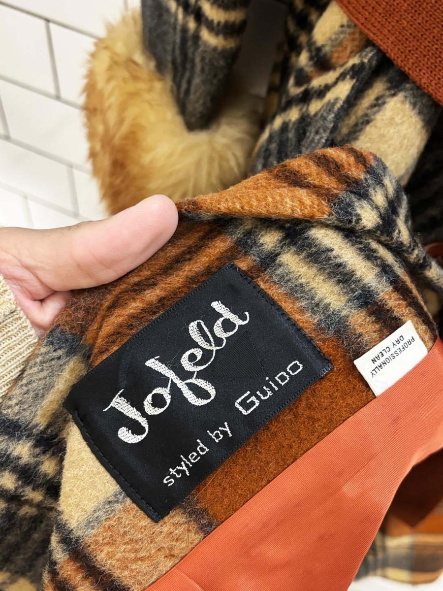 vintage 70s joefeld by guido sheepskin trim wool - plaid penny lane coat | made in usa - good market thrift store