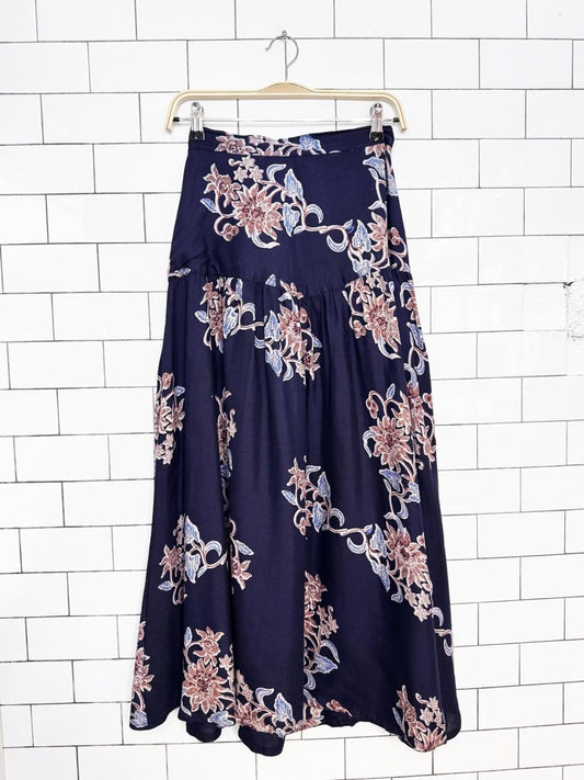 vintage 70s kuchi designs basque waist floral midi skirt | made in India - good market thrift store