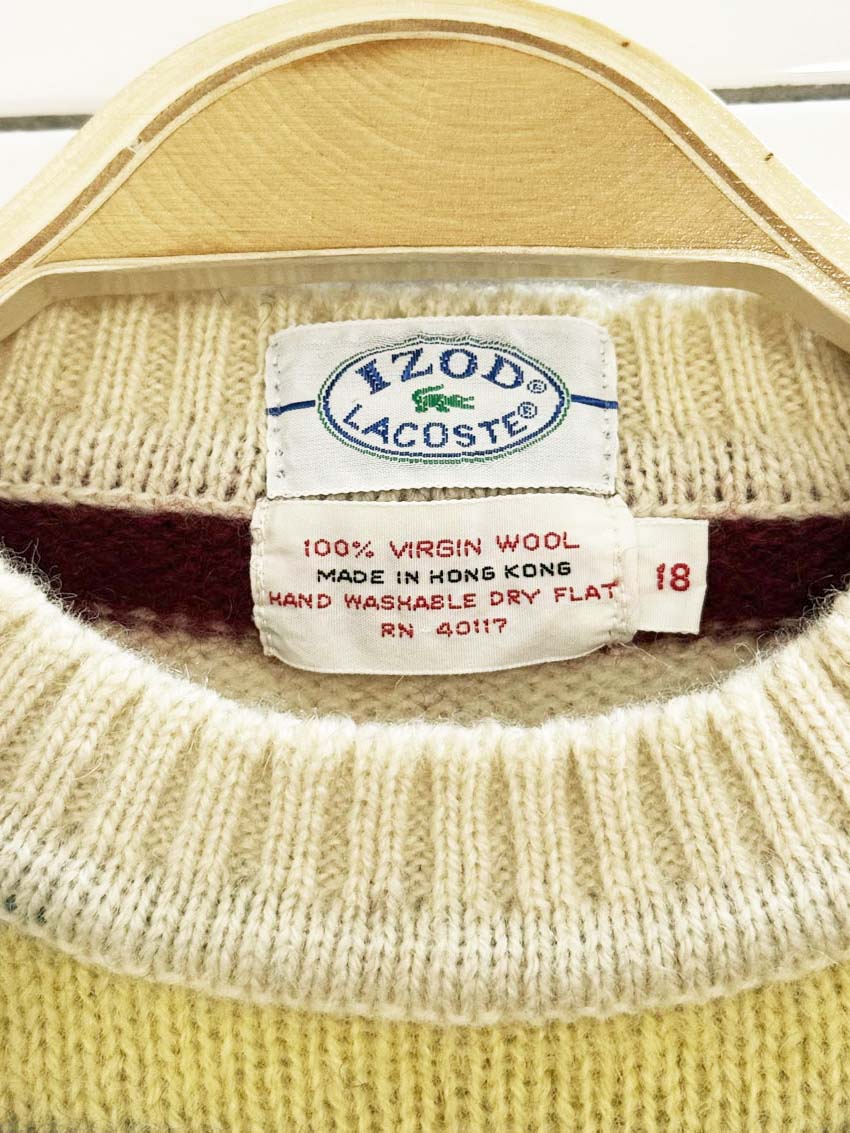 vintage 70s lacoste 100% wool striped knit sweater | izod - good market thrift store
