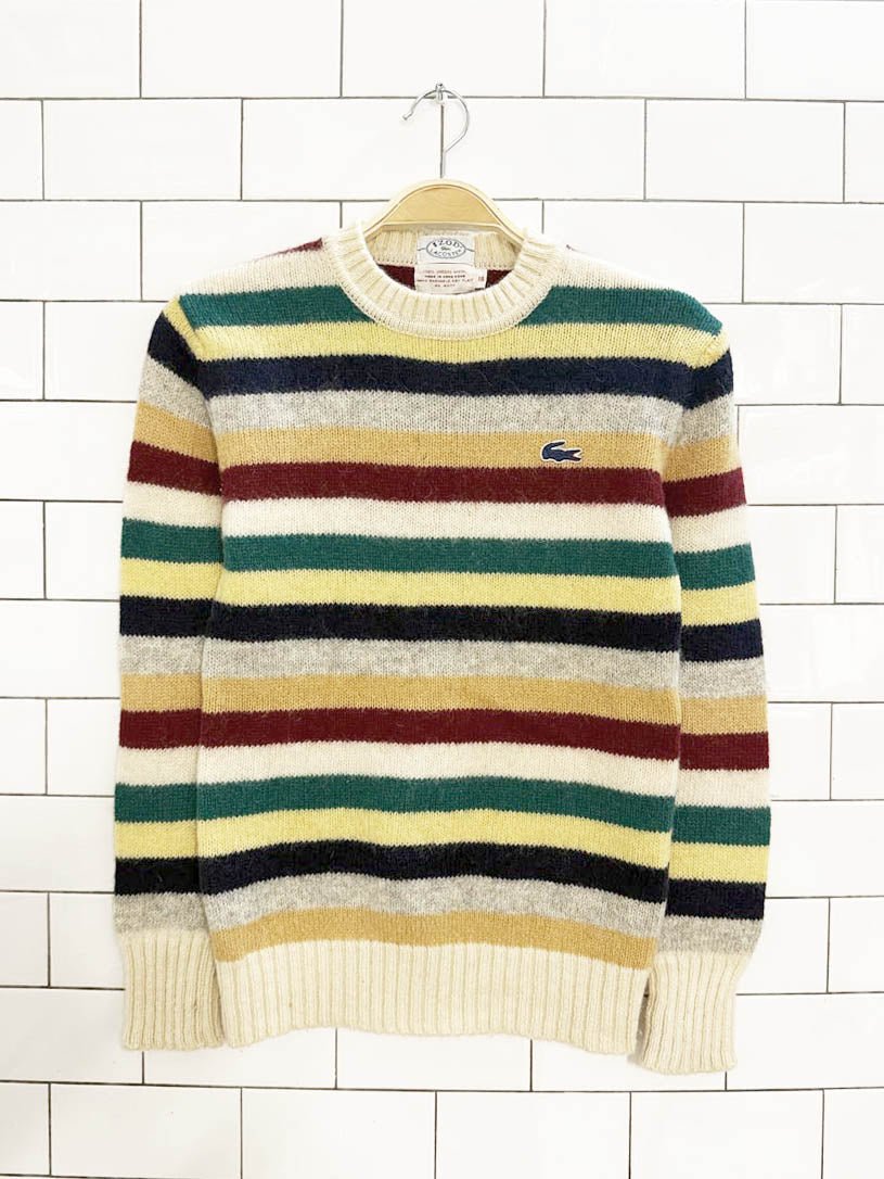 vintage 70s lacoste 100% wool striped knit sweater | izod - good market thrift store