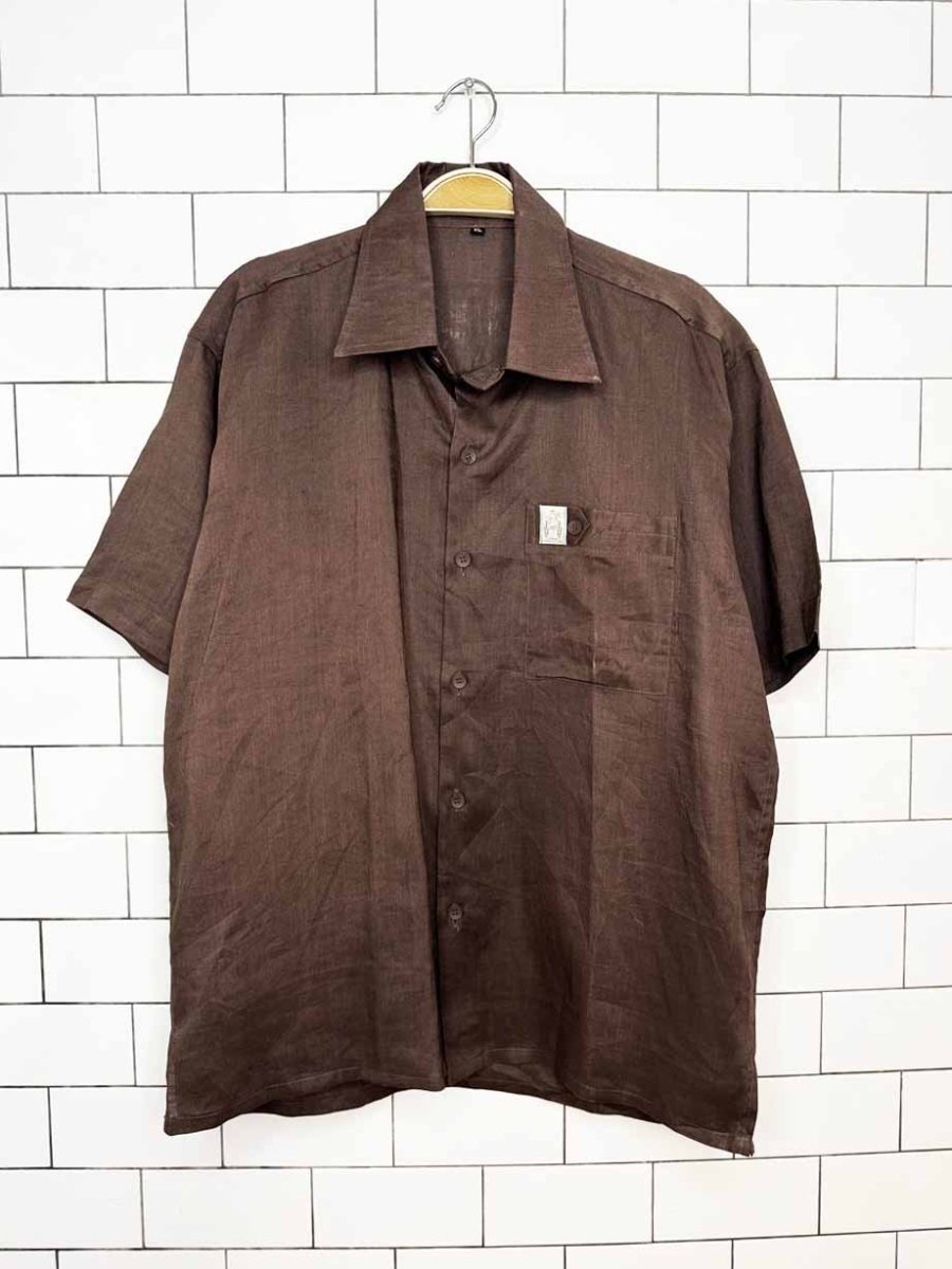 vintage 70s linen club 100% linen full button shirt - good market thrift store