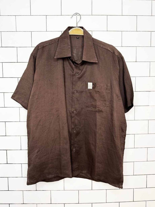 vintage 70s linen club 100% linen full button shirt - good market thrift store