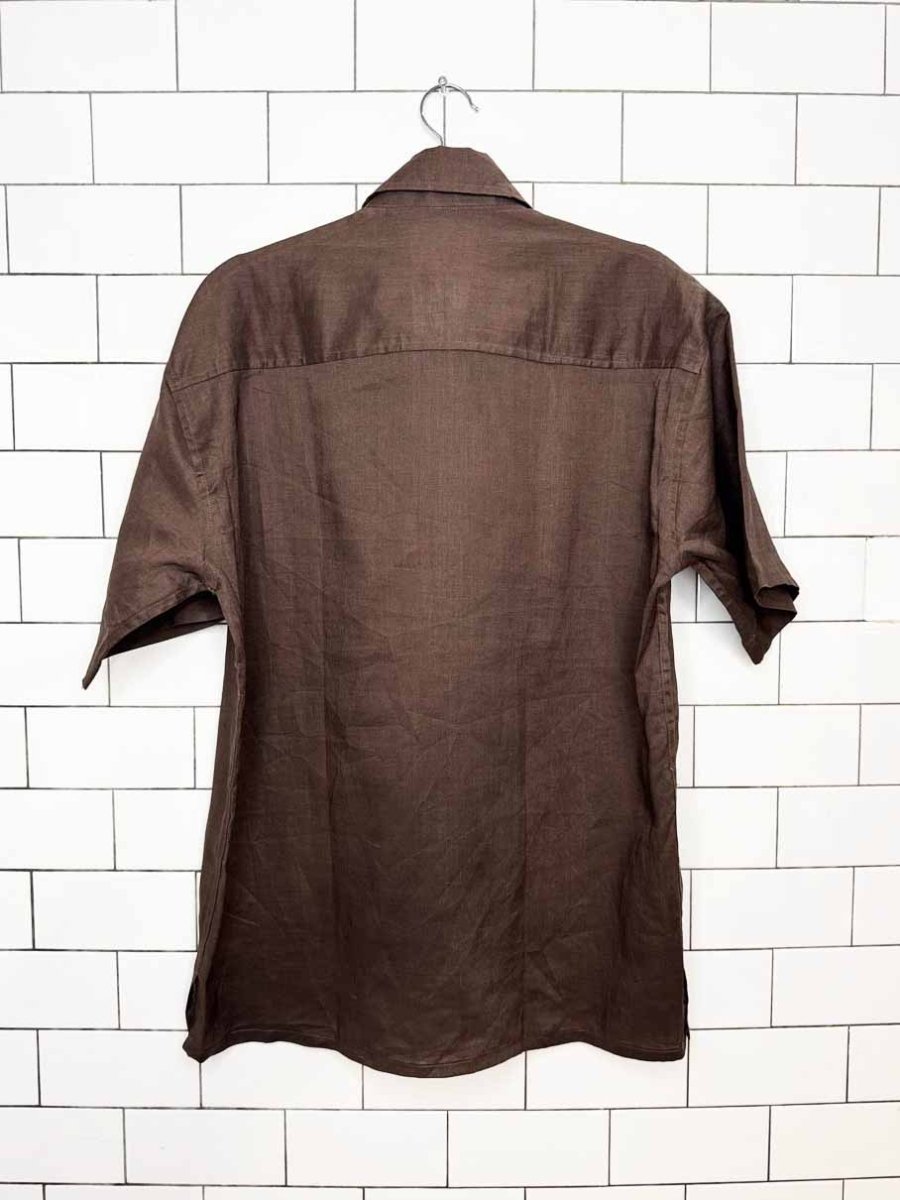 vintage 70s linen club 100% linen full button shirt - good market thrift store