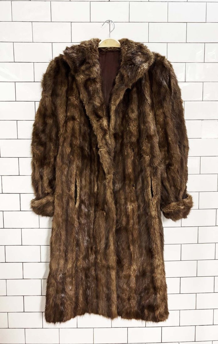 vintage 70s long - haired mink fur long coat - good market thrift store
