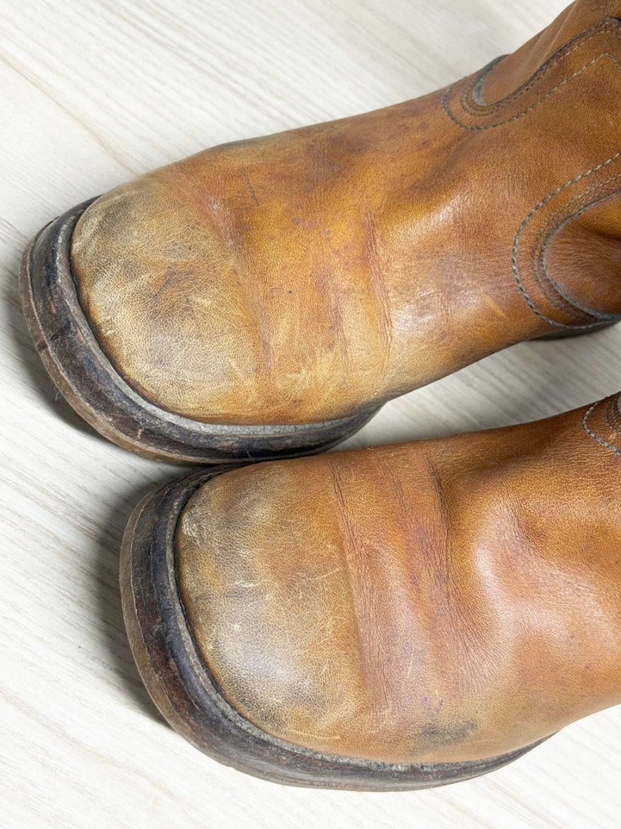 vintage 70s longhorn stitch tall leather cowboy boots - good market thrift store