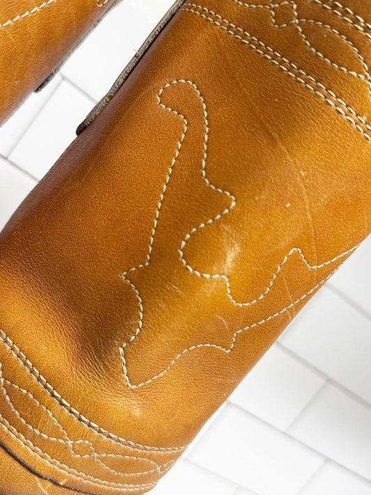 vintage 70s longhorn stitch tall leather cowboy boots - good market thrift store