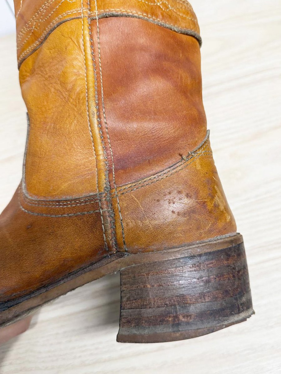 vintage 70s longhorn stitch tall leather cowboy boots - good market thrift store