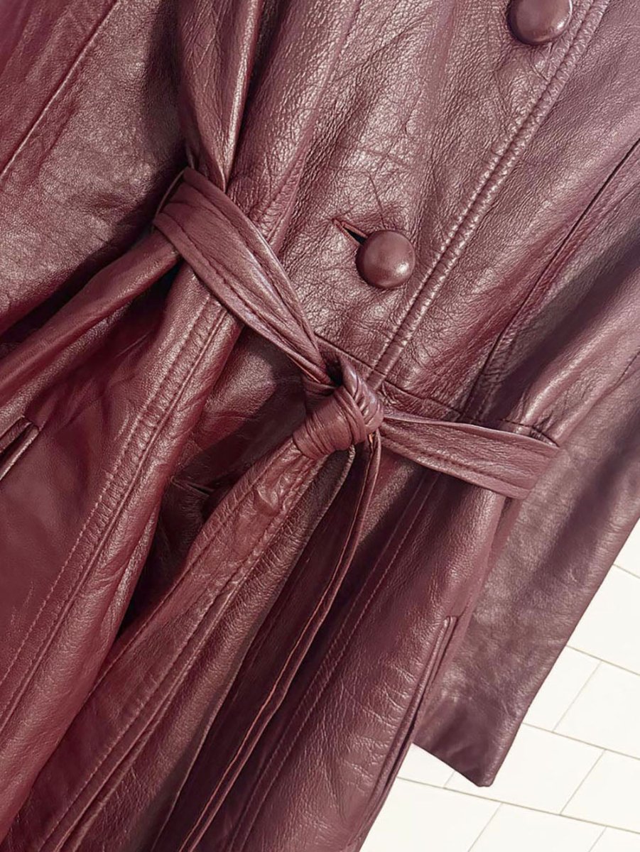 vintage 70s LS good & co. leather gold button belted long jacket - good market thrift store