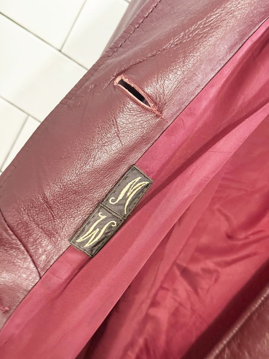 vintage 70s LS good & co. leather gold button belted long jacket - good market thrift store