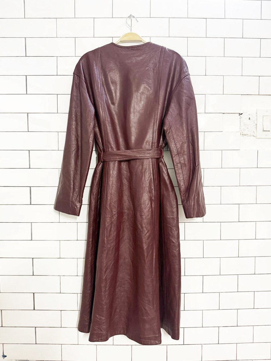 vintage 70s LS good & co. leather gold button belted long jacket - good market thrift store