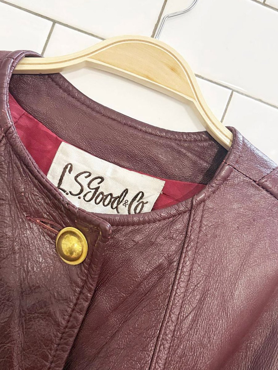 vintage 70s LS good & co. leather gold button belted long jacket - good market thrift store