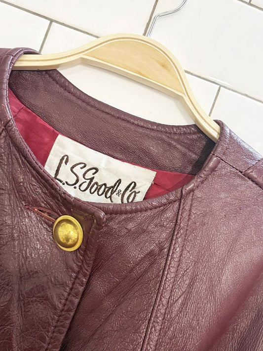 vintage 70s LS good & co. leather gold button belted long jacket - good market thrift store