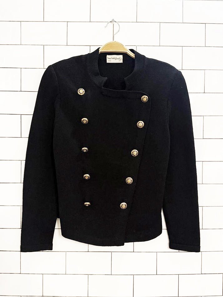 vintage 70s maria emilia barata wool militia crochet knit jacket - good market thrift store