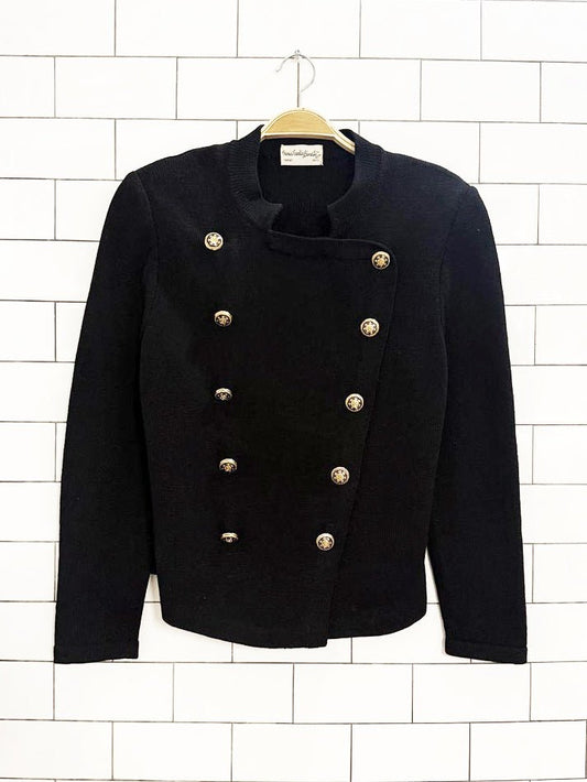 vintage 70s maria emilia barata wool militia crochet knit jacket - good market thrift store