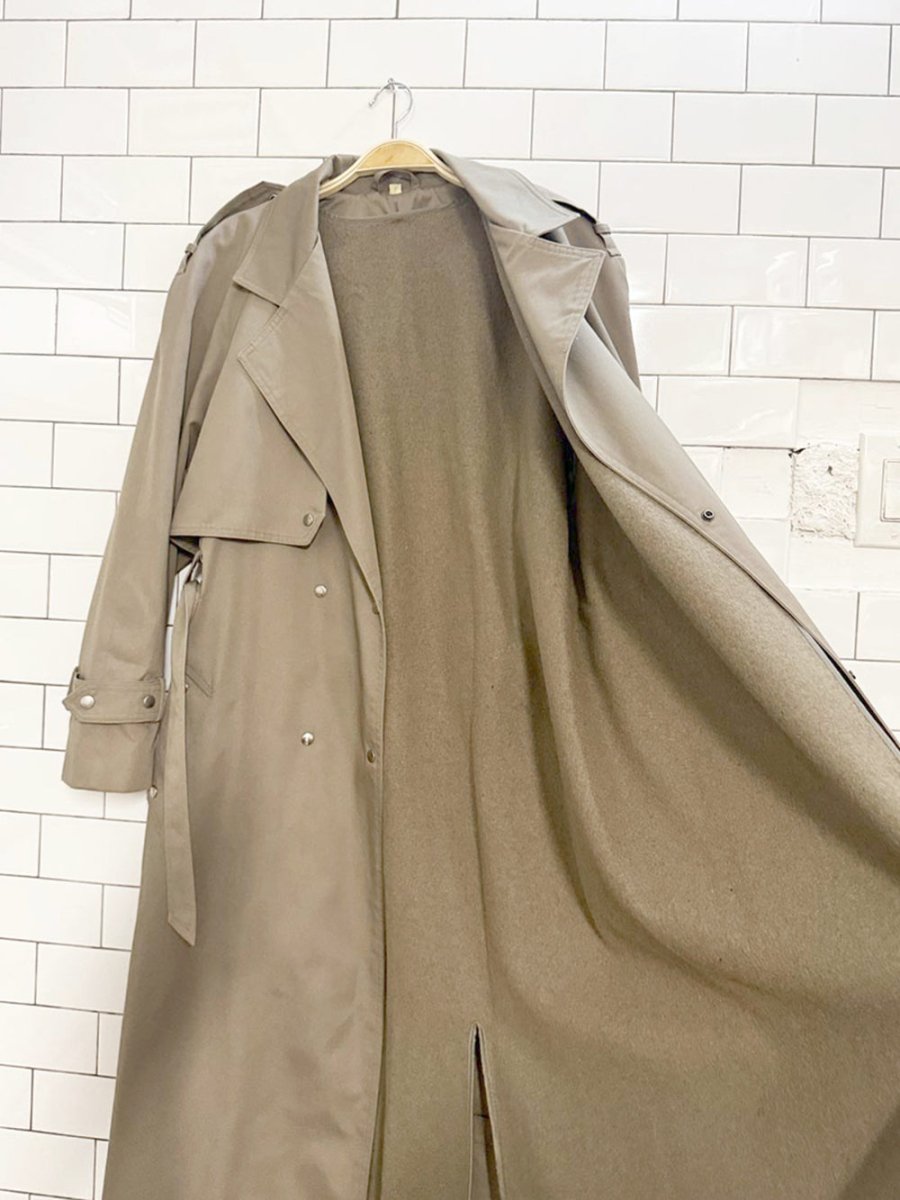 vintage 70s markette wool - blend lining double breasted belted trench coat | shiff & co. inc. - good market thrift store