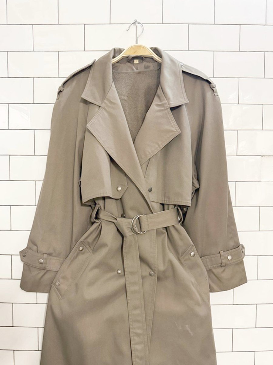 vintage 70s markette wool - blend lining double breasted belted trench coat | shiff & co. inc. - good market thrift store
