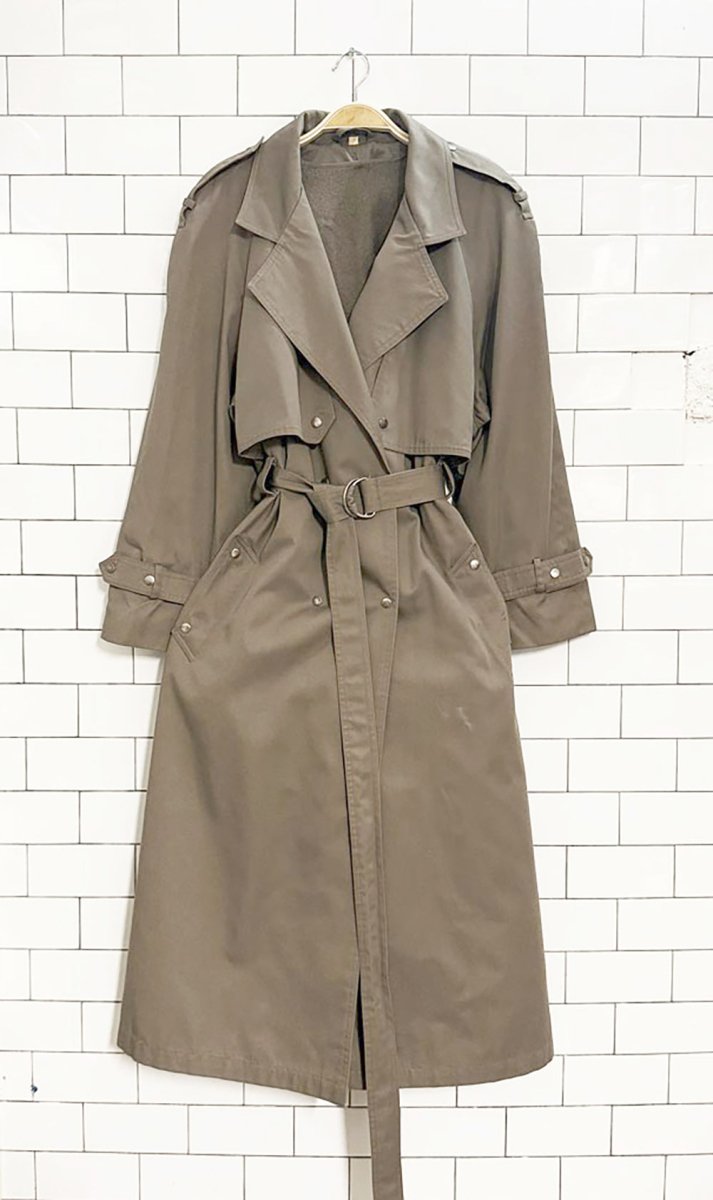 vintage 70s markette wool - blend lining double breasted belted trench coat | shiff & co. inc. - good market thrift store