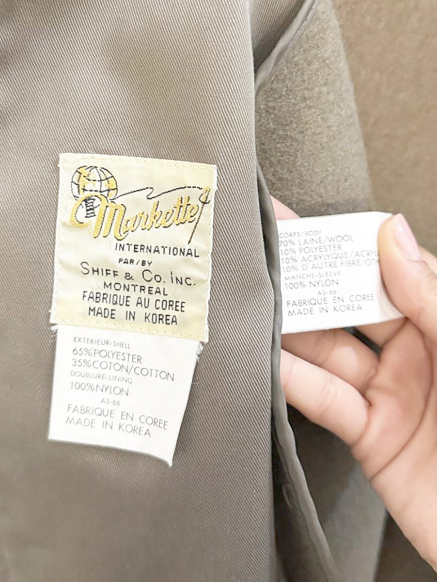 vintage 70s markette wool - blend lining double breasted belted trench coat | shiff & co. inc. - good market thrift store