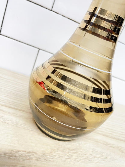 vintage 70s mcm gold striped amber glass decanter - good market thrift store