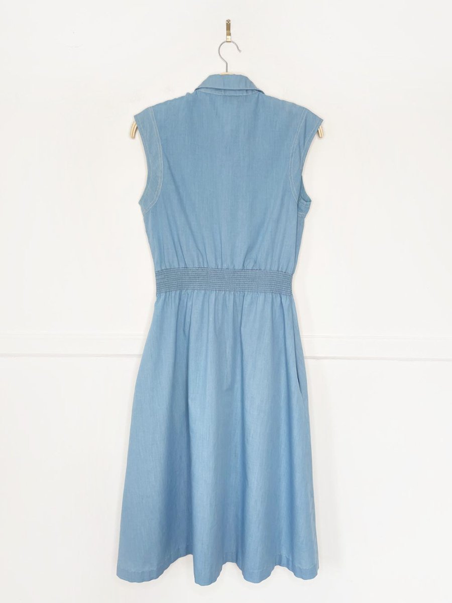 vintage 70s michael phillip 1/2 button sleeveless midi shirt dress - good market thrift store