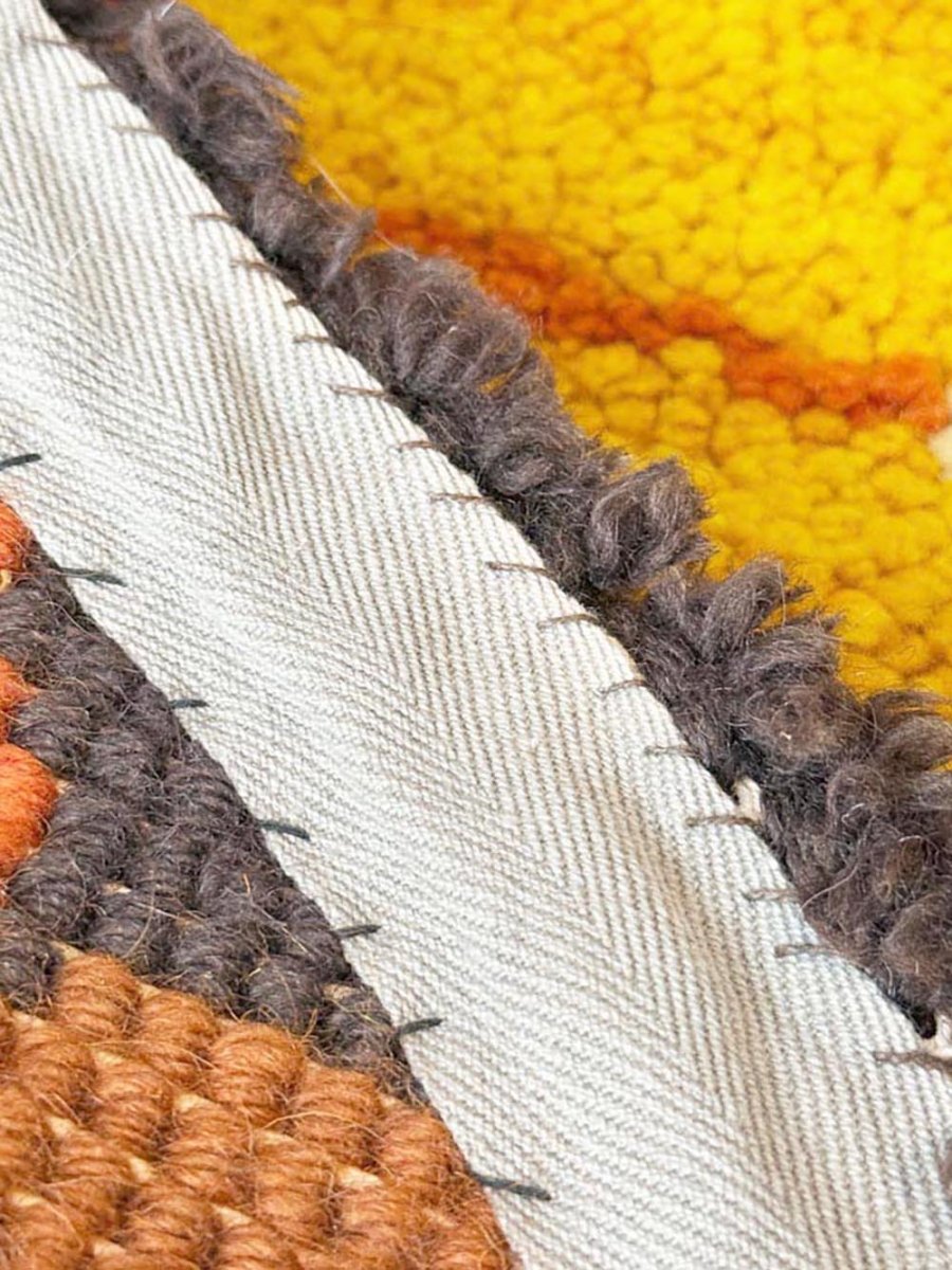 vintage 70's mid - century wool danish sunburst circle shag rug - good market thrift store