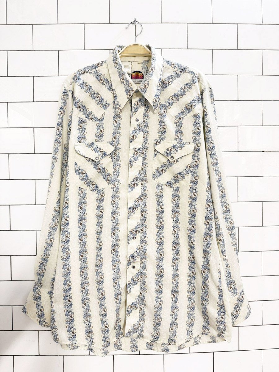 vintage 70s miller western floral stripe snap button shirt - good market thrift store