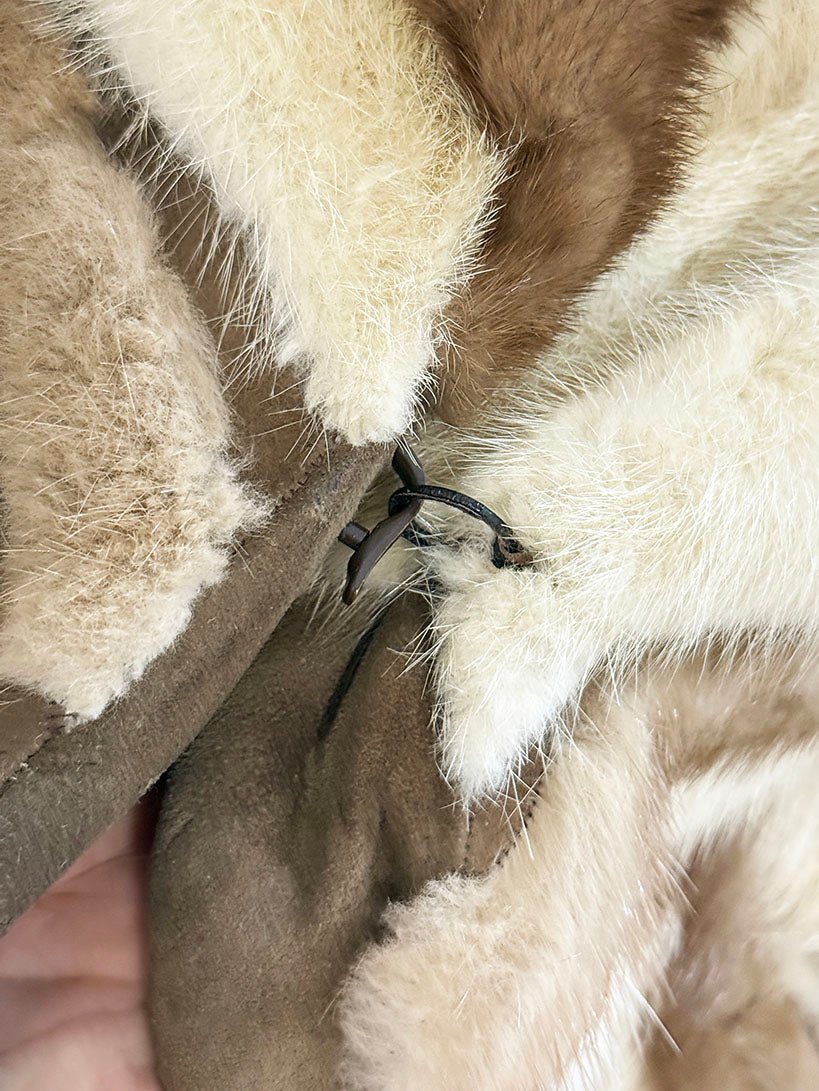vintage 70s mink fur + lamb suede chevron two - tone jacket - good market thrift store