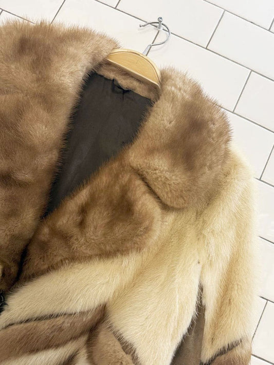 vintage 70s mink fur + lamb suede chevron two - tone jacket - good market thrift store