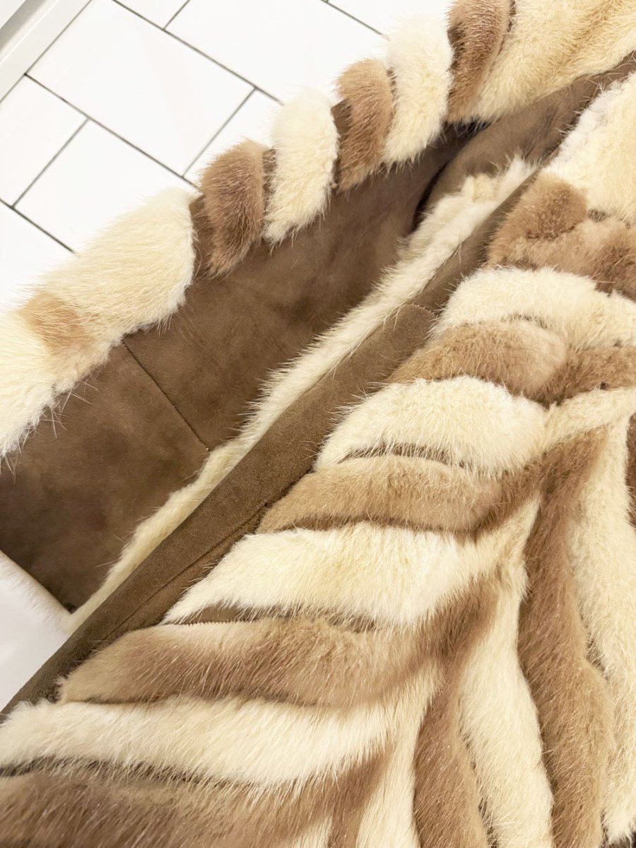 vintage 70s mink fur + lamb suede chevron two - tone jacket - good market thrift store