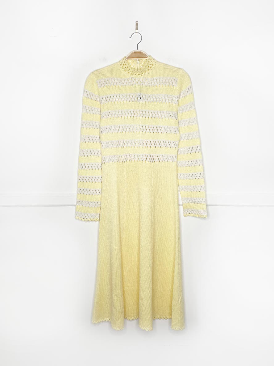 vintage 70s miss joann california crochet knit long sleeve a-line midi dress - good market thrift store