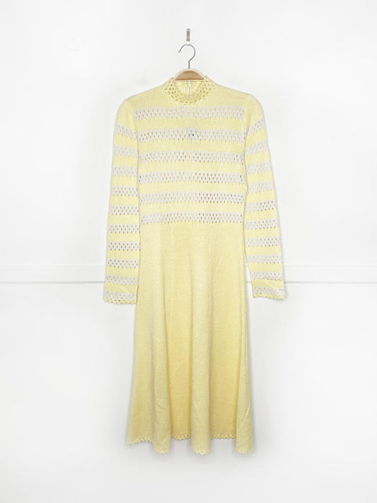 vintage 70s miss joann california crochet knit long sleeve a-line midi dress - good market thrift store