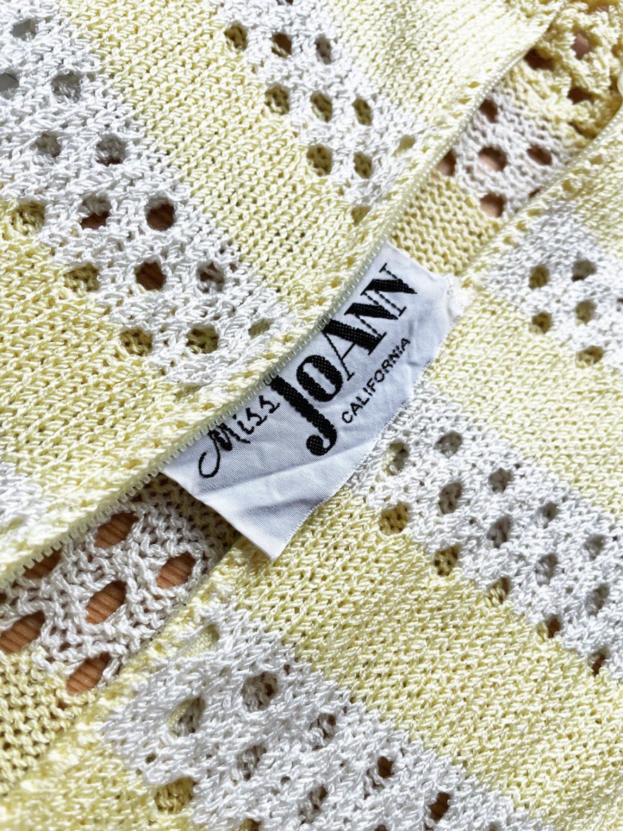 vintage 70s miss joann california crochet knit long sleeve a-line midi dress - good market thrift store