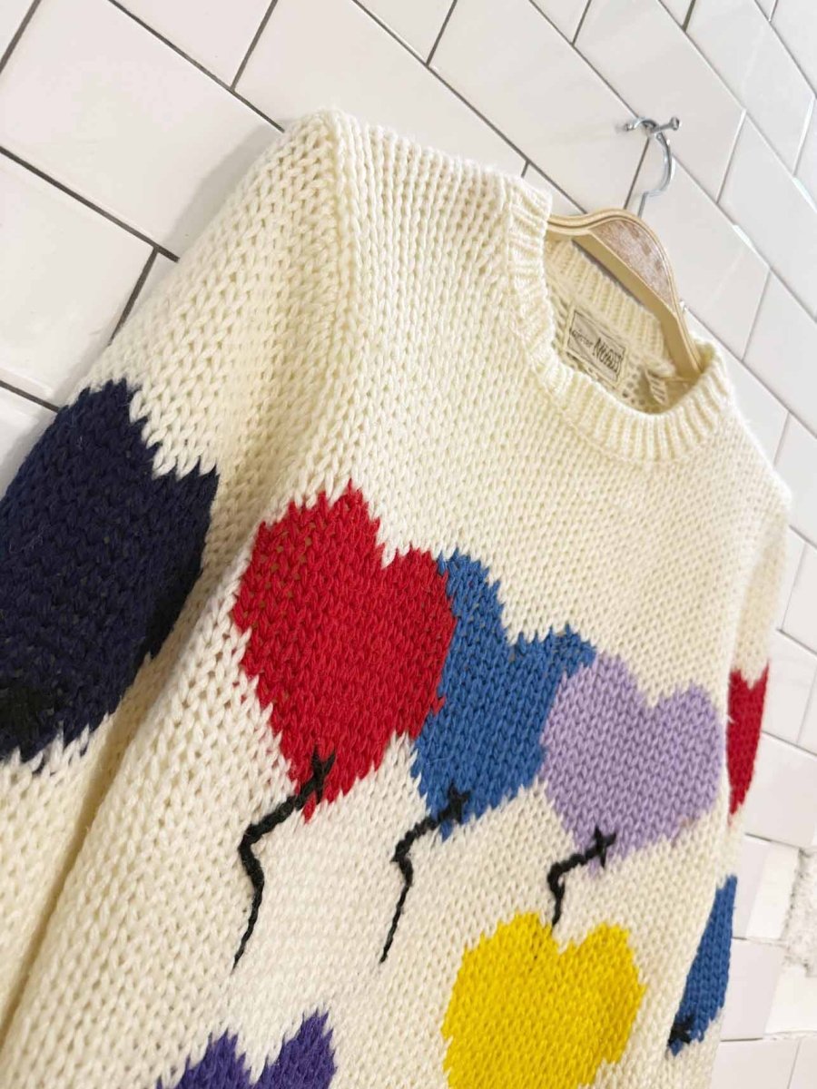 vintage 70s mister noah heart balloons knit sweater - good market thrift store