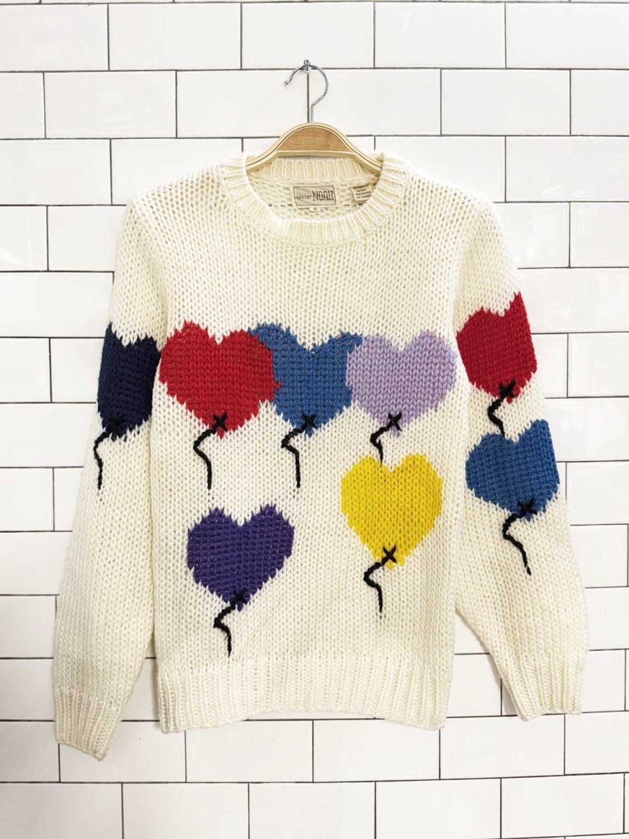 vintage 70s mister noah heart balloons knit sweater - good market thrift store