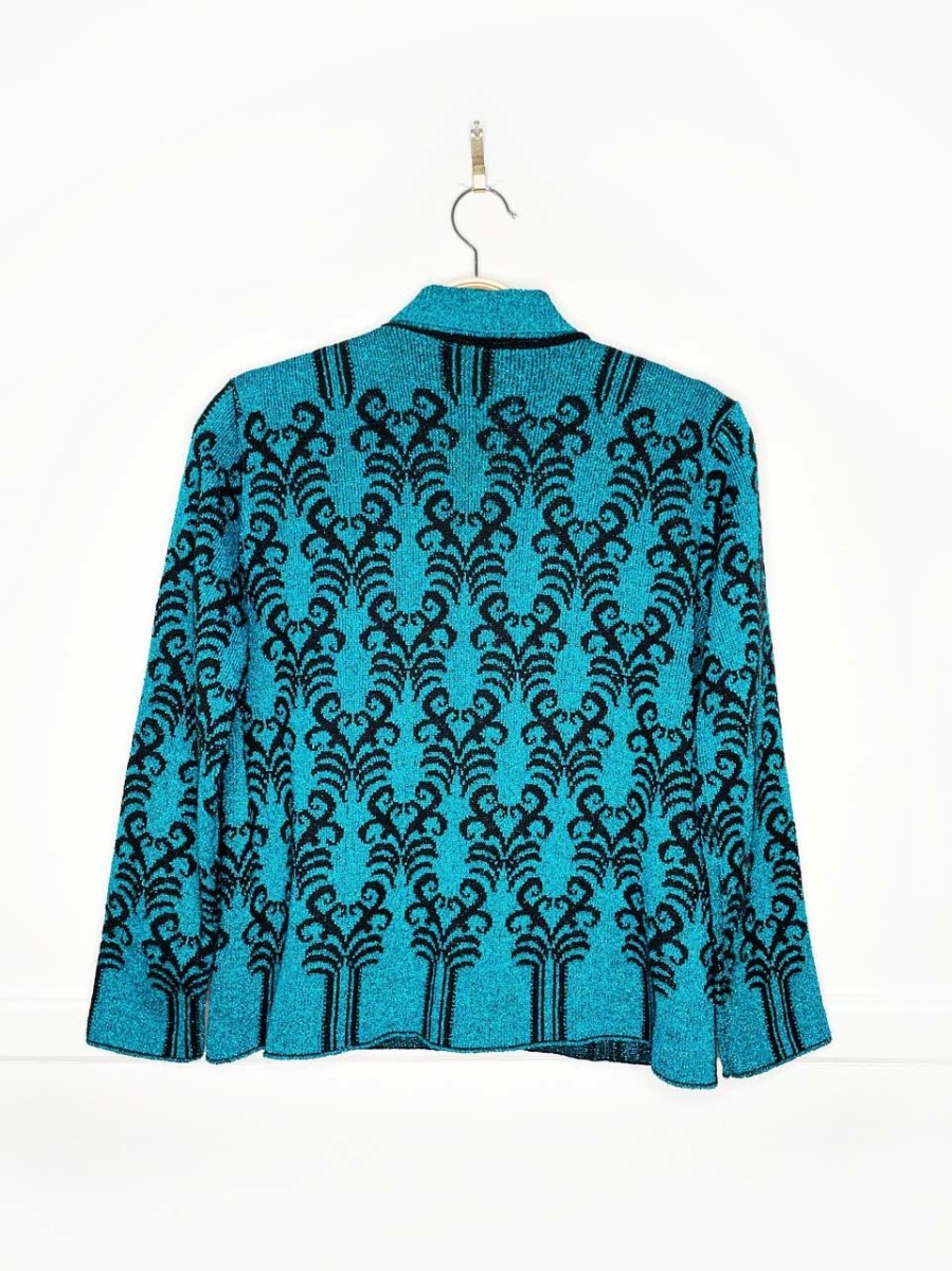 vintage 70s monsanto blue metallic knit cardigan | made in UK - good market thrift store