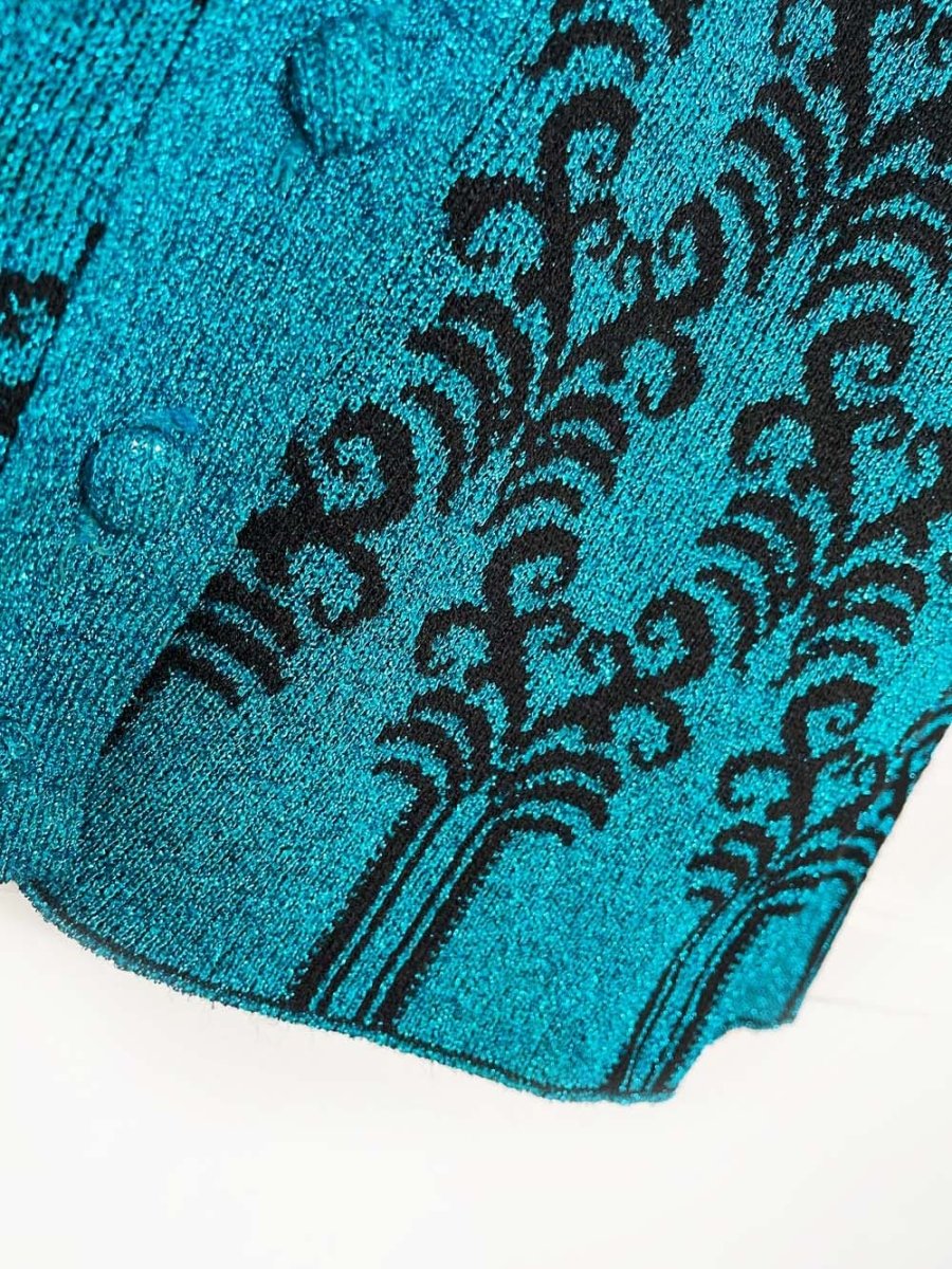 vintage 70s monsanto blue metallic knit cardigan | made in UK - good market thrift store