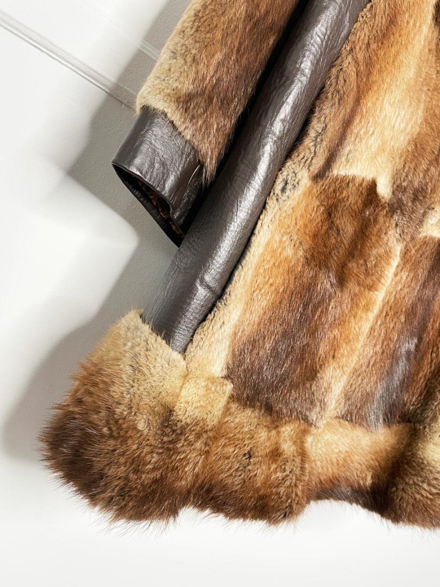 vintage 70s muskrat + racoon fur collar leather patchwork jacket | young of heart - good market thrift store
