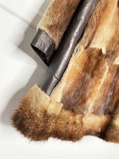 vintage 70s muskrat + racoon fur collar leather patchwork jacket | young of heart - good market thrift store
